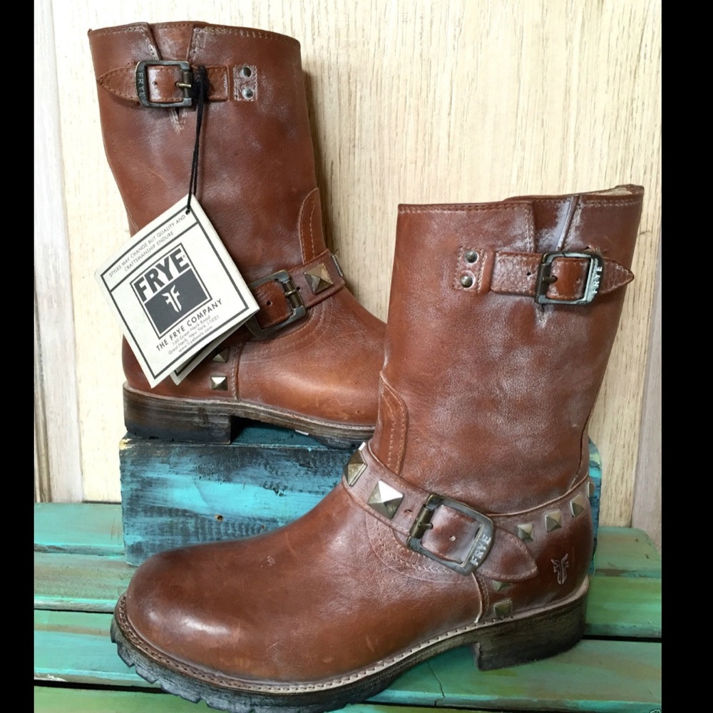 Frye rust brown Rogan Engineer Studded Boots 7.5 - Picture 2 of 10